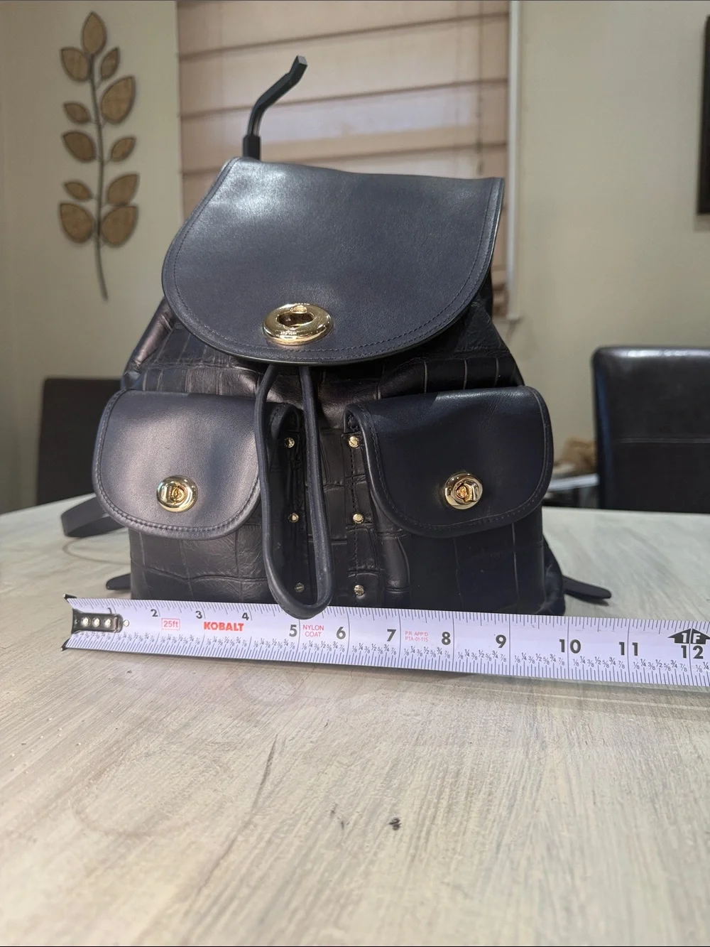 Coach Dark Navy Croc-Embossed Leather Rucksack  Backpack with Gold-Tone Hardware